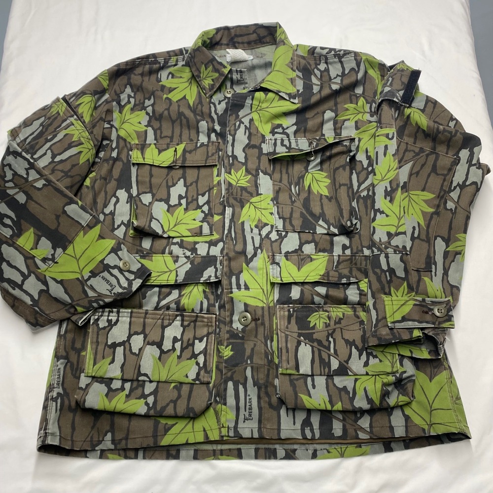 Vintage Hide and Seek Trebark Leaf Camo Hunting Field Jacket USA Mens Large